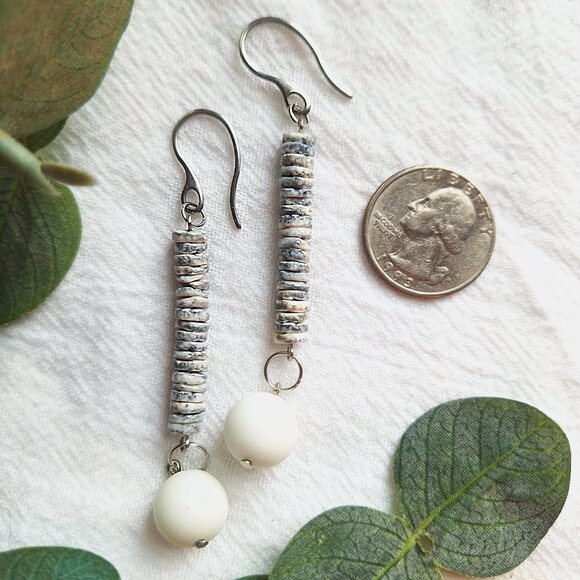 Long & Elegant Shell Earrings, Bridal Statement Shell Earrings, Coastal Boho - Picture 3 of 6